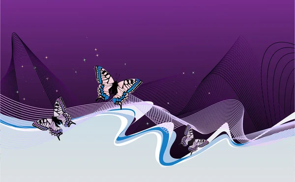 Абстрактный сиреневый фон с бабочками, волнами и звездами — стоковое фото
