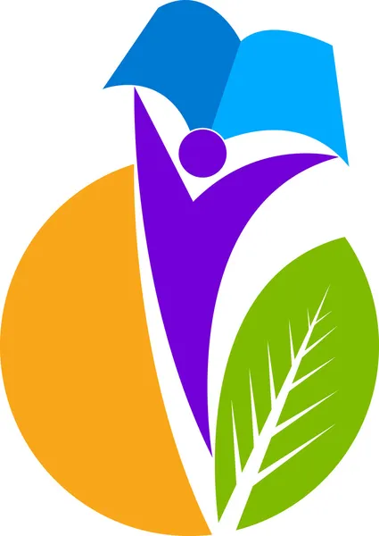 Logo-ul omului frunze cu carte de mână — Vector de stoc