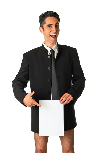 Young businessman is showing the advertisement. — Stock Photo, Image