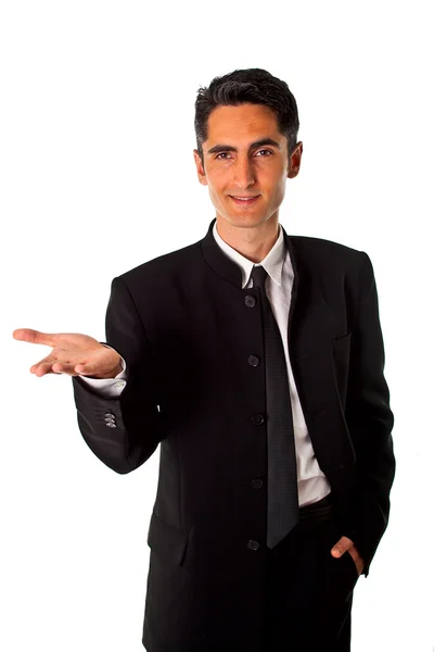 Молодой бизнесмен показывает ручные знаки . — стоковое фото