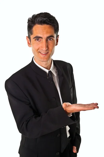 Ung affärsman visar hand tecken. — Stockfoto