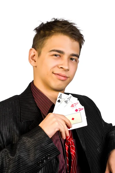 Молодий щасливець гравець з картами — стокове фото