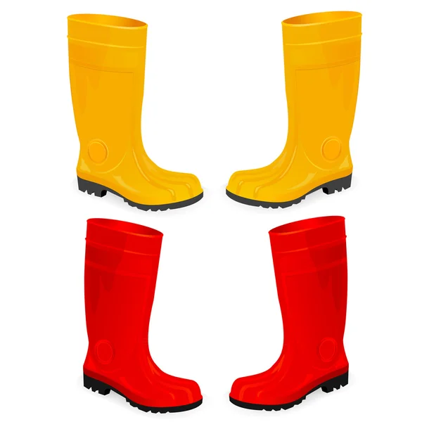 Жовті та червоні гумові чоботи — стоковий вектор