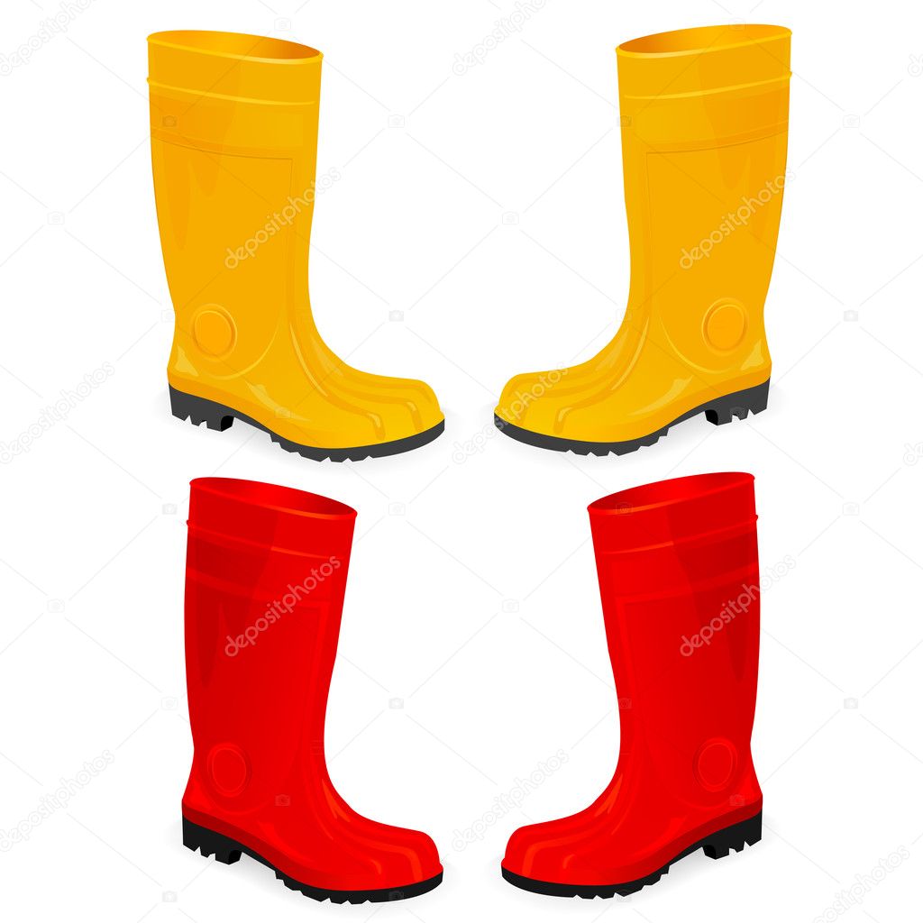 Yellow and red rubber boots
