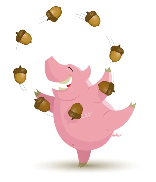El cerdo hace malabarismos con bellotas. — Vector de stock