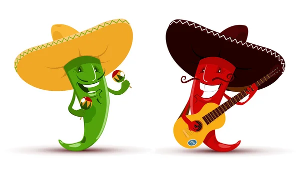 Two funny chili peppers — Stock Vector
