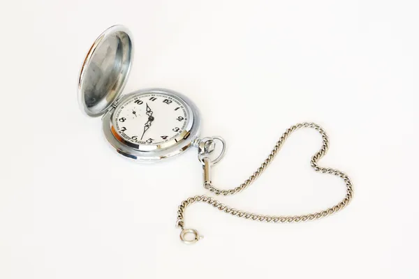 Relógio de bolso no fundo branco — Fotografia de Stock