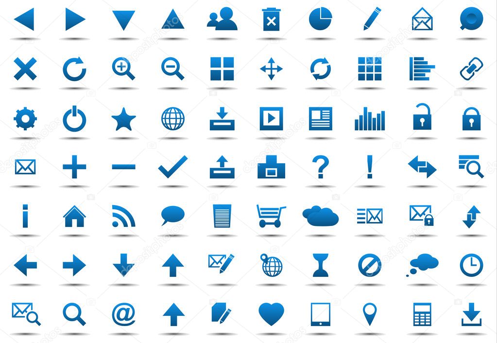 Set of blue navigation web icons