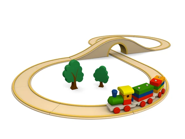 Дерев'яний іграшковий поїзд з доріжкою — стокове фото