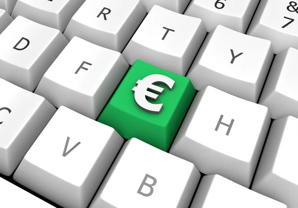Znak euro firmy kasy na klawiaturze komputera — Zdjęcie stockowe