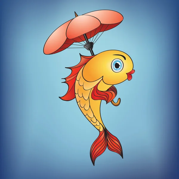 Волшебная золотая рыба с зонтиком — стоковое фото