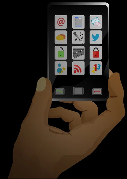 Смартфон соціальних мереж на руці — стоковий вектор