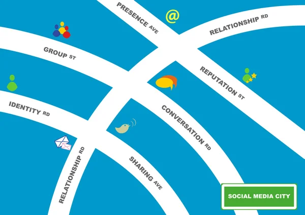Carte de la ville des médias sociaux — Image vectorielle