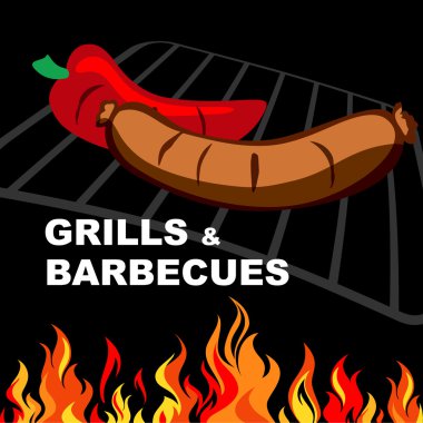 Barbecue grill sausages and grilled vegetables. clipart