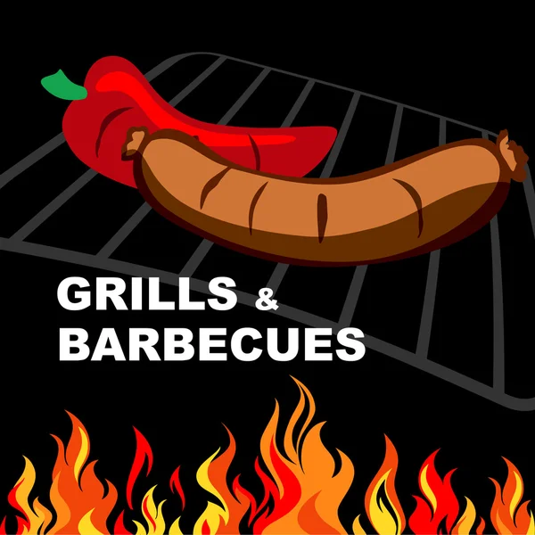 Barbecue grill sausages and grilled vegetables. — Stock Vector