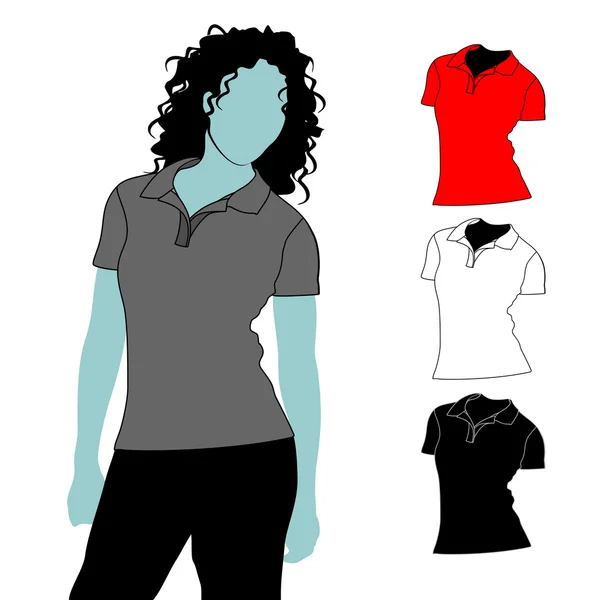 Mulher t-shirt polo com mangas curtas com silhueta corporal . —  Vetores de Stock