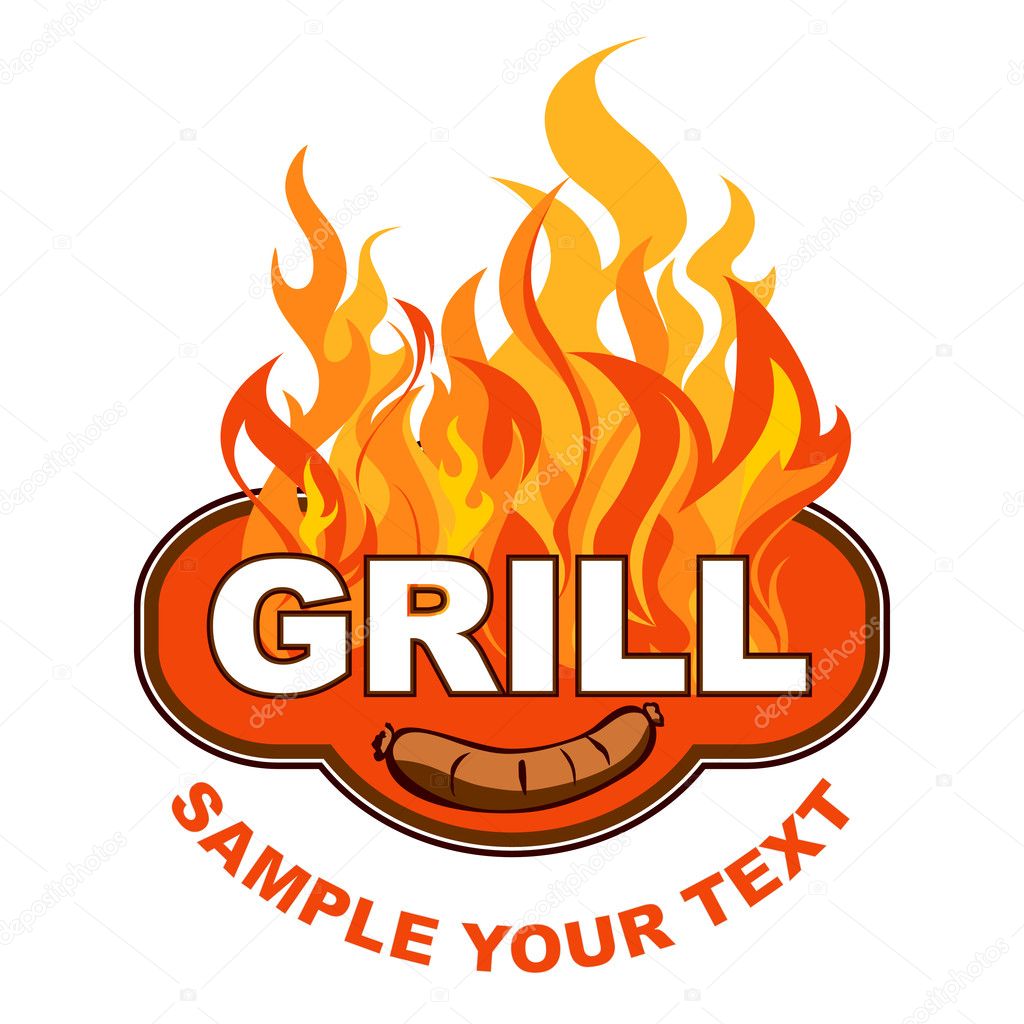 Grill sticker on fiery background.