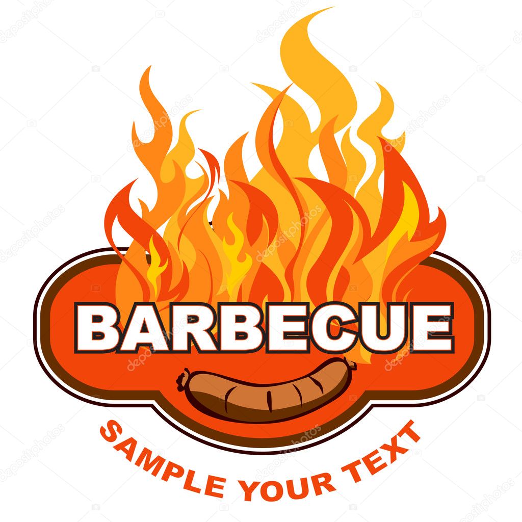 Barbecue sticker on fiery background.