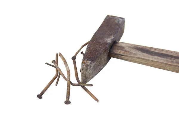 El viejo martillo y los clavos oxidados —  Fotos de Stock