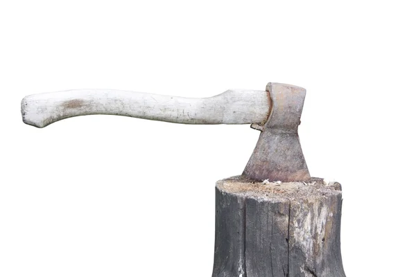 Axe and log isolated on white background — Stock Photo, Image
