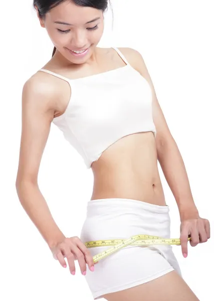 Woman measuring perfect shape of beautiful hips — Stock Photo, Image