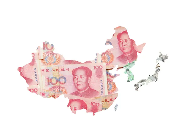 Asia mappa fatta da valuta asiatica — Foto Stock