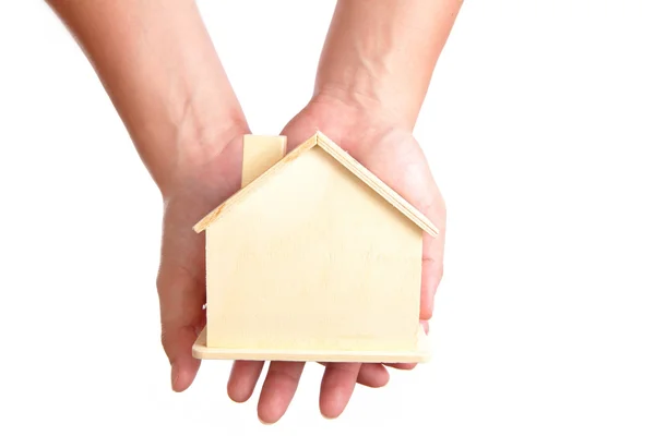 Wood Home in the hand — Stock Photo, Image