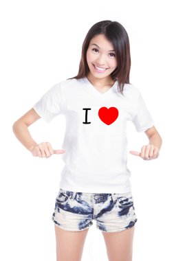 Girl Happy show white T-Shirt with Text (I love) clipart