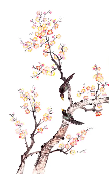 Pintura tradicional chinesa de flor de ameixa — Fotografia de Stock