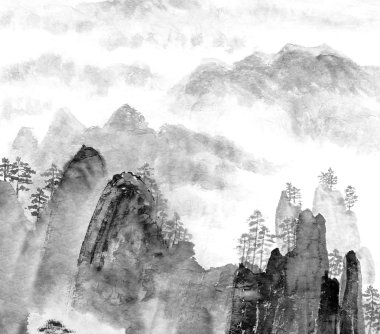 Chinese painting of mountain and cloud clipart