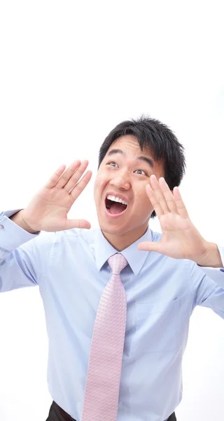Young business man screaming out loud — Stock Photo, Image