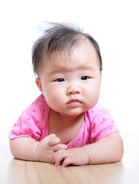 Menina bonito bebê confundir rosto de perto — Fotografia de Stock