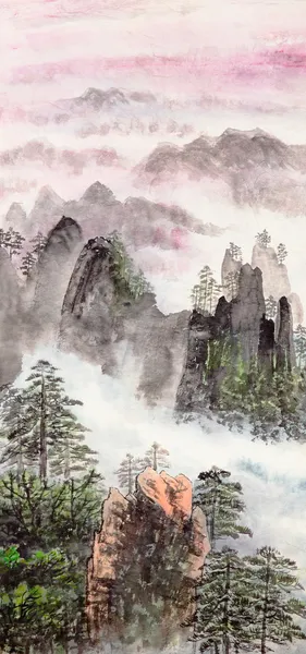 Lukisan Cina tentang gunung tinggi — Stok Foto