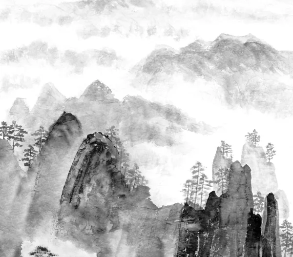 산과 구름의 중국어 회화 — 스톡 사진