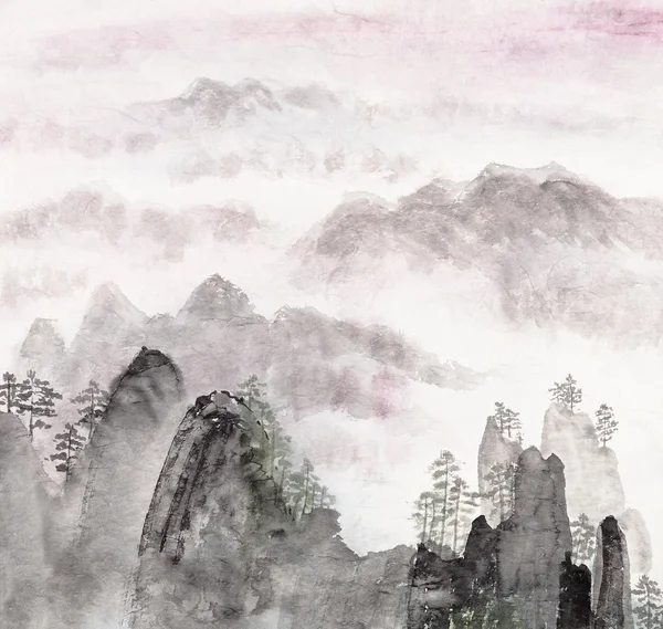 Κινεζική ζωγραφική τοπίου ψηλό βουνό — Φωτογραφία Αρχείου