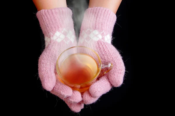 Girl take hot tea in the winter — Stock Photo, Image