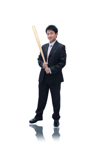 Obchodní muž držící baseballovou pálkou — Stock fotografie