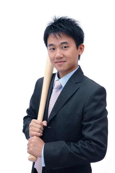 Hombre de negocios con bate de béisbol — Foto de Stock