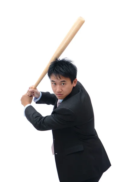 Uomo d'affari in possesso di mazza da baseball — Foto Stock