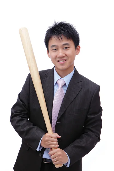 Homem de negócios leva taco de beisebol — Fotografia de Stock