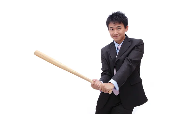 Biznes człowiek trzyma kij baseballowy — Zdjęcie stockowe