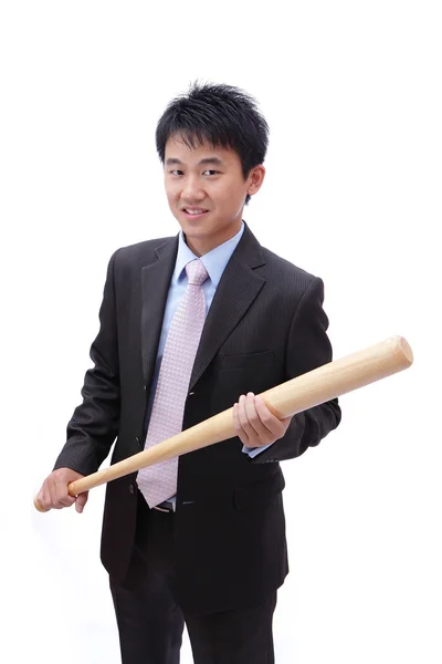 Business asian man take baseball bat — Stock Photo, Image