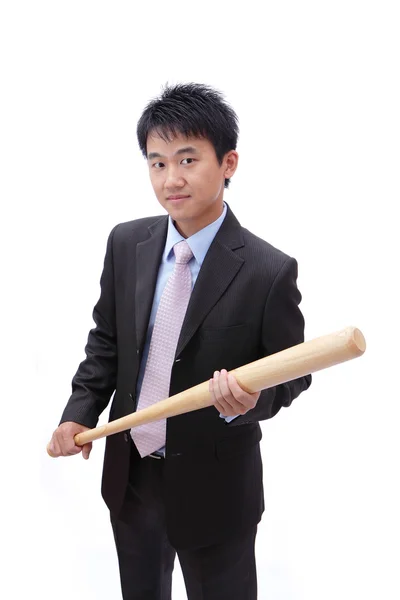Azjatycki człowiek biznesu wziąć kij baseballowy — Zdjęcie stockowe
