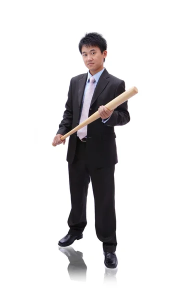 Negócios asiático homem tomar baseball bat — Fotografia de Stock