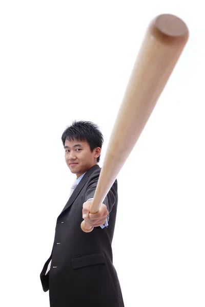 Negócios asiático homem tomar baseball bat — Fotografia de Stock