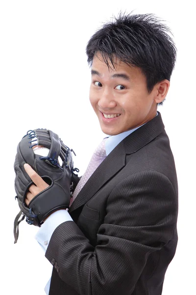 Junger Geschäftsmann, der Baseball spielt — Stockfoto
