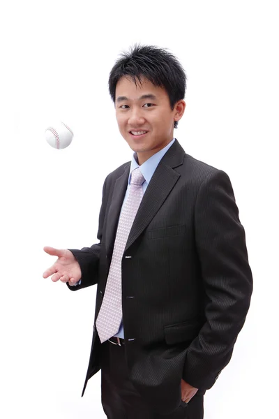 Successful business man with baseball — Stock Photo, Image