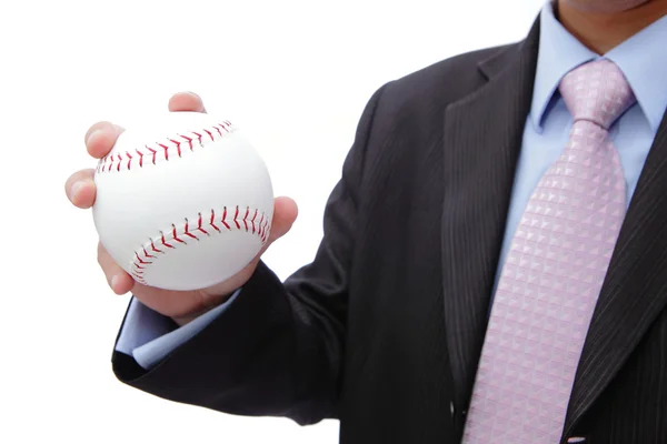 Homme d'affaires tenant la main baseball — Photo