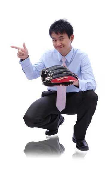 Joven hombre de negocios coger béisbol — Foto de Stock