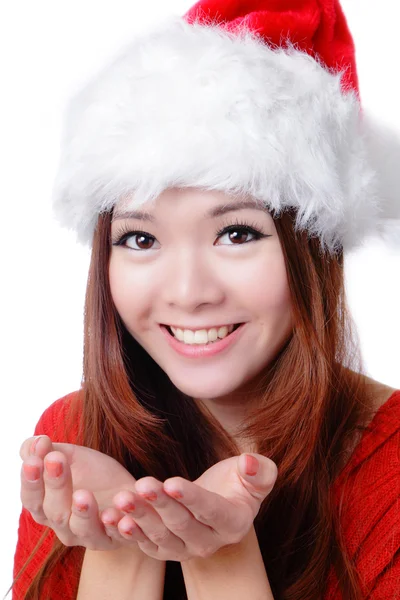 Kerstmis gelukkig meisje glimlach gezicht — Stockfoto